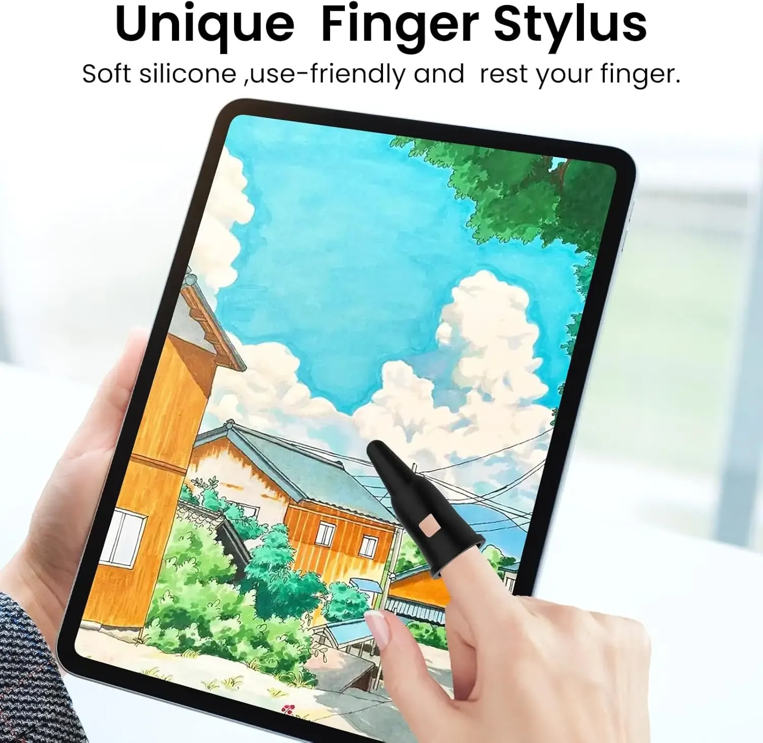 Stylet en silicone en situation d'utilisation sur tablette