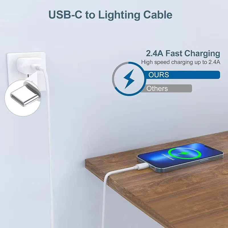 Câble Lightning vers USB-C Power Delivery 20 W certifié MFi pour iPhone 14, 13, 12, 11, Pro Max, XS Max, XR, 8, 7 et 6 2