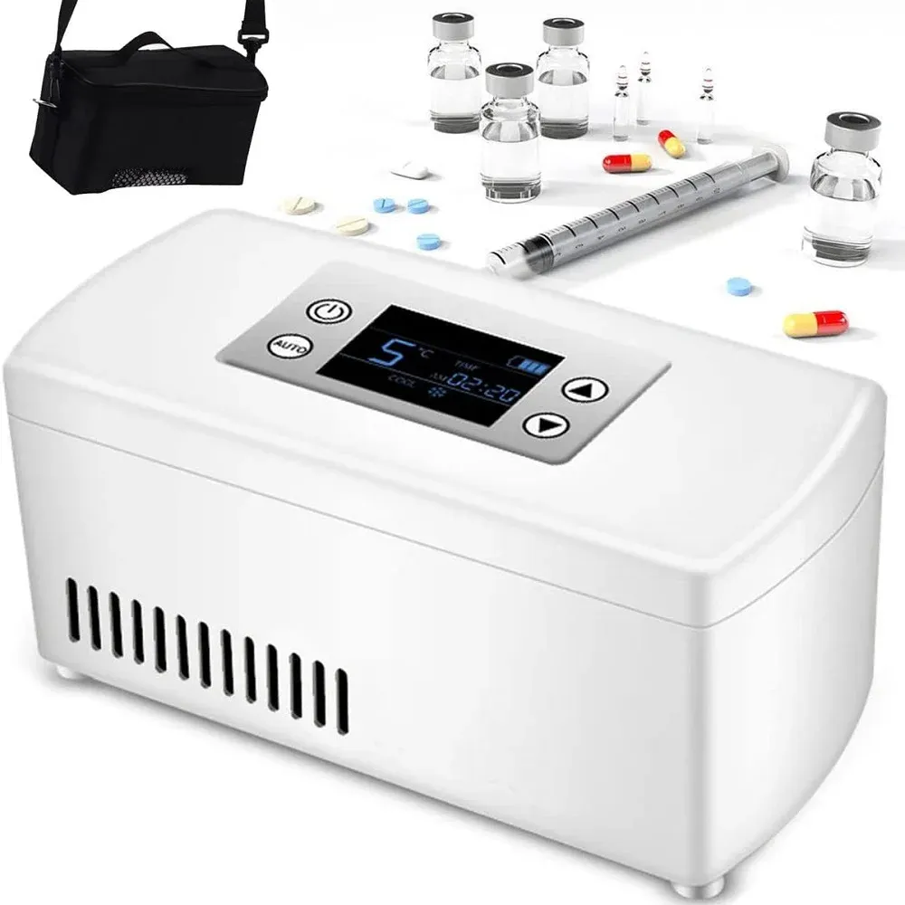 Refroidisseur d'insuline portable, vue d'ensemble au design épuré