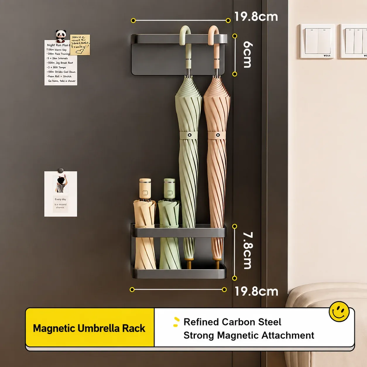 Organisateur magnétique pour porte en acier au carbone, forte adhérence, avec crochets pour clés, vêtements, chaussons et parapluies 9