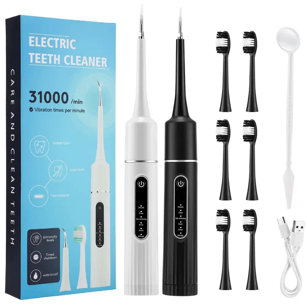 Nettoyeur dentaire électrique étanche à vibrations soniques, détartreur pour plaque et tartre, avec 5 têtes de brosse - Image 1