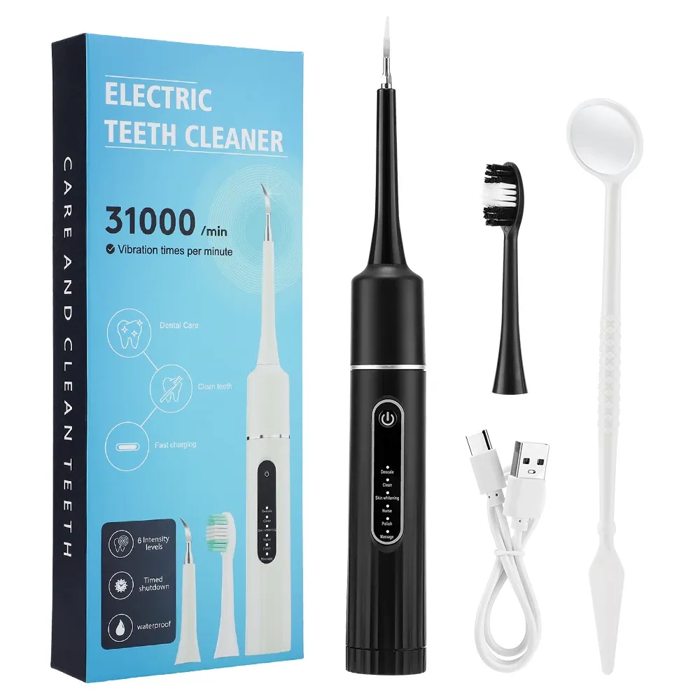 Nettoyeur dentaire électrique étanche à vibrations soniques, détartreur pour plaque et tartre, avec 5 têtes de brosse 9