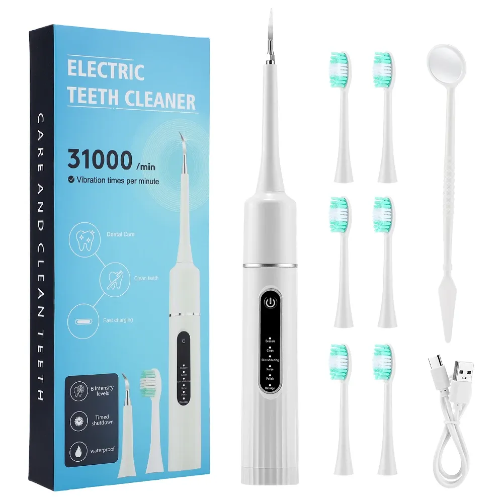 Nettoyeur dentaire électrique étanche à vibrations soniques, détartreur pour plaque et tartre, avec 5 têtes de brosse 8