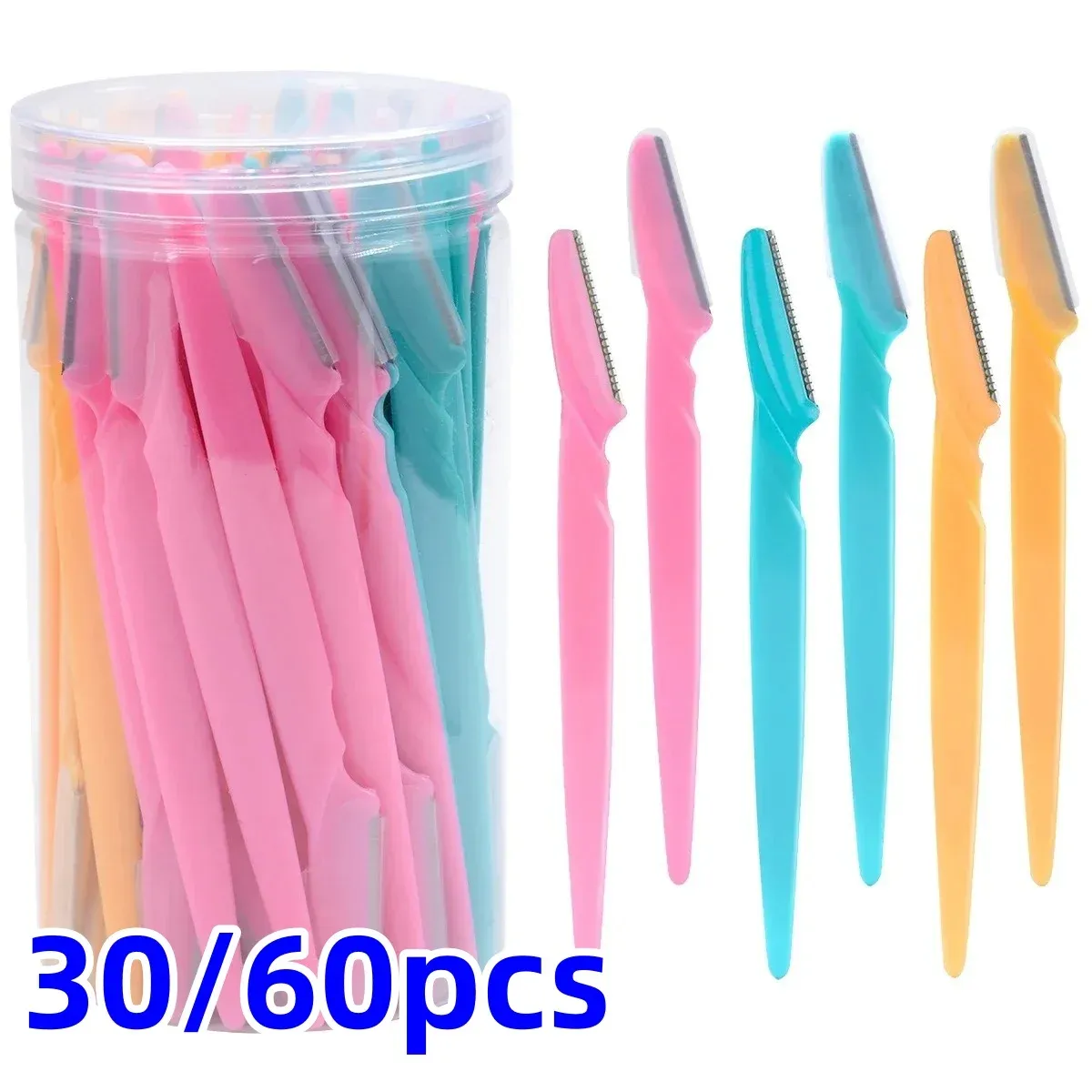 Lot de 12, 30 ou 60 rasoirs à sourcils et rasoirs faciaux pour femme, outils de dermaplaning exfoliants multifonctionnels avec capuchon de sécurité de précision - Image 1