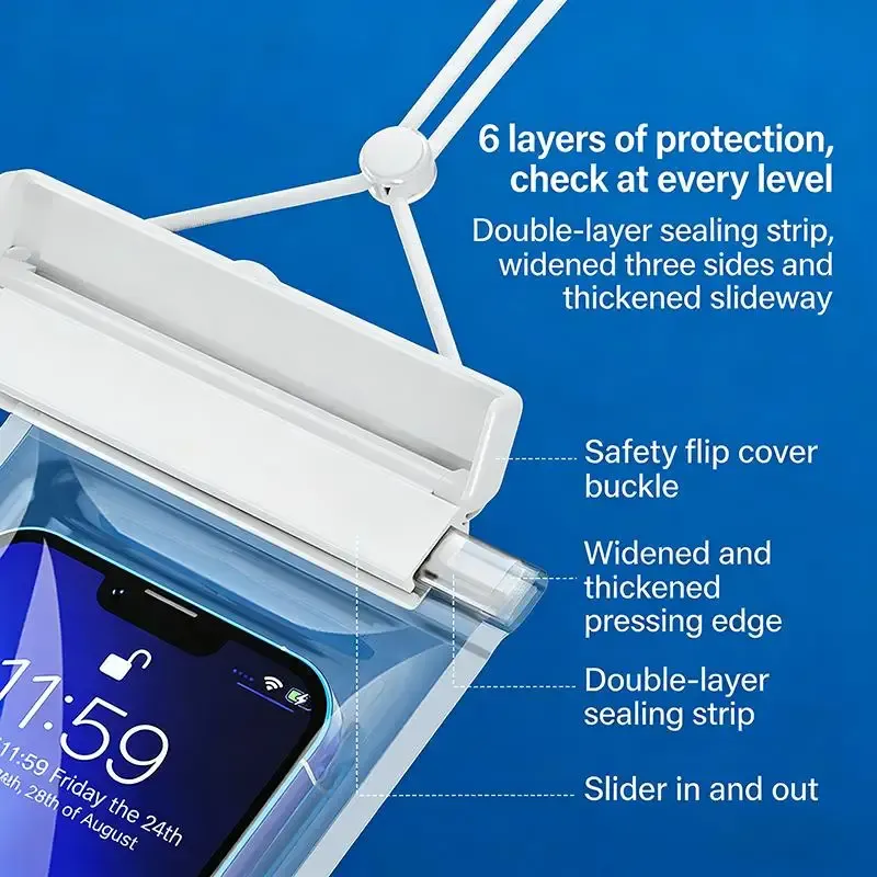 Pochette étanche pour téléphone à bandoulière universelle, transparente et compatible écran tactile, idéale pour la natation, la plongée et les déplacements quotidiens 5