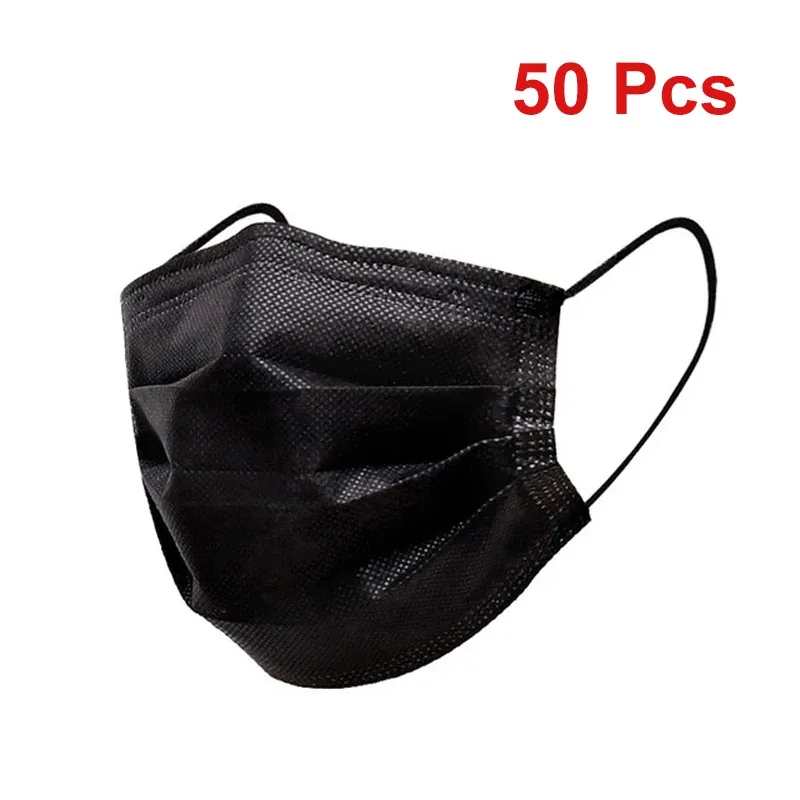 Masque jetable à 3 couches en tissu fondu-soufflé, avec élastiques auriculaires, anti-poussière, noir 10