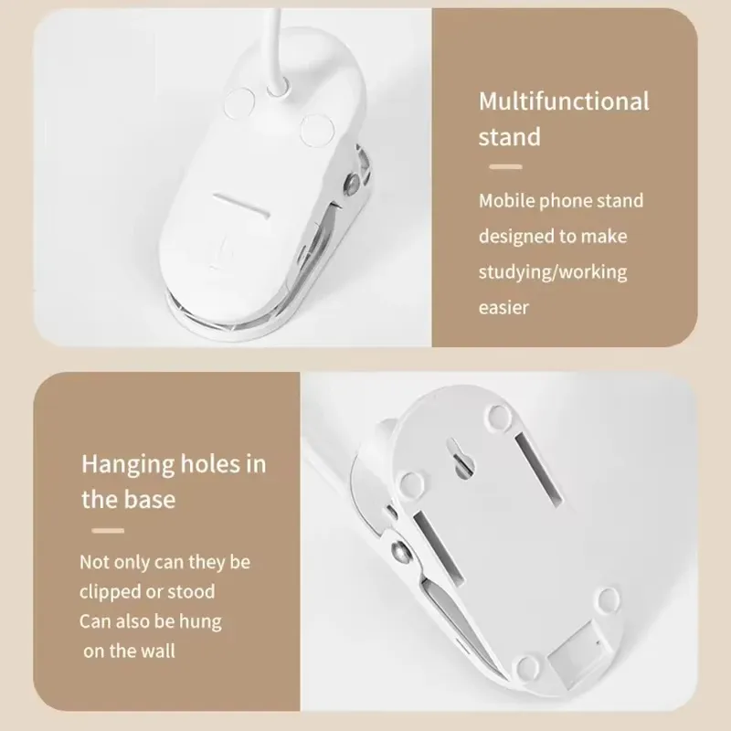 Lampe de table LED portable à pince, rechargeable par USB, avec 3 modes de luminosité et commande tactile, idéale pour la lecture au lit et la protection des yeux 6