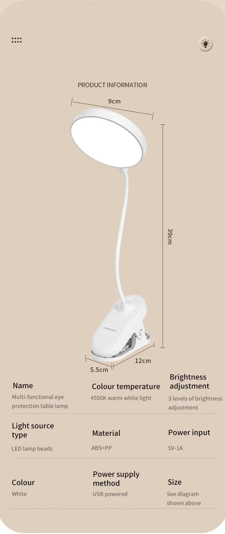 Lampe de chevet à pince