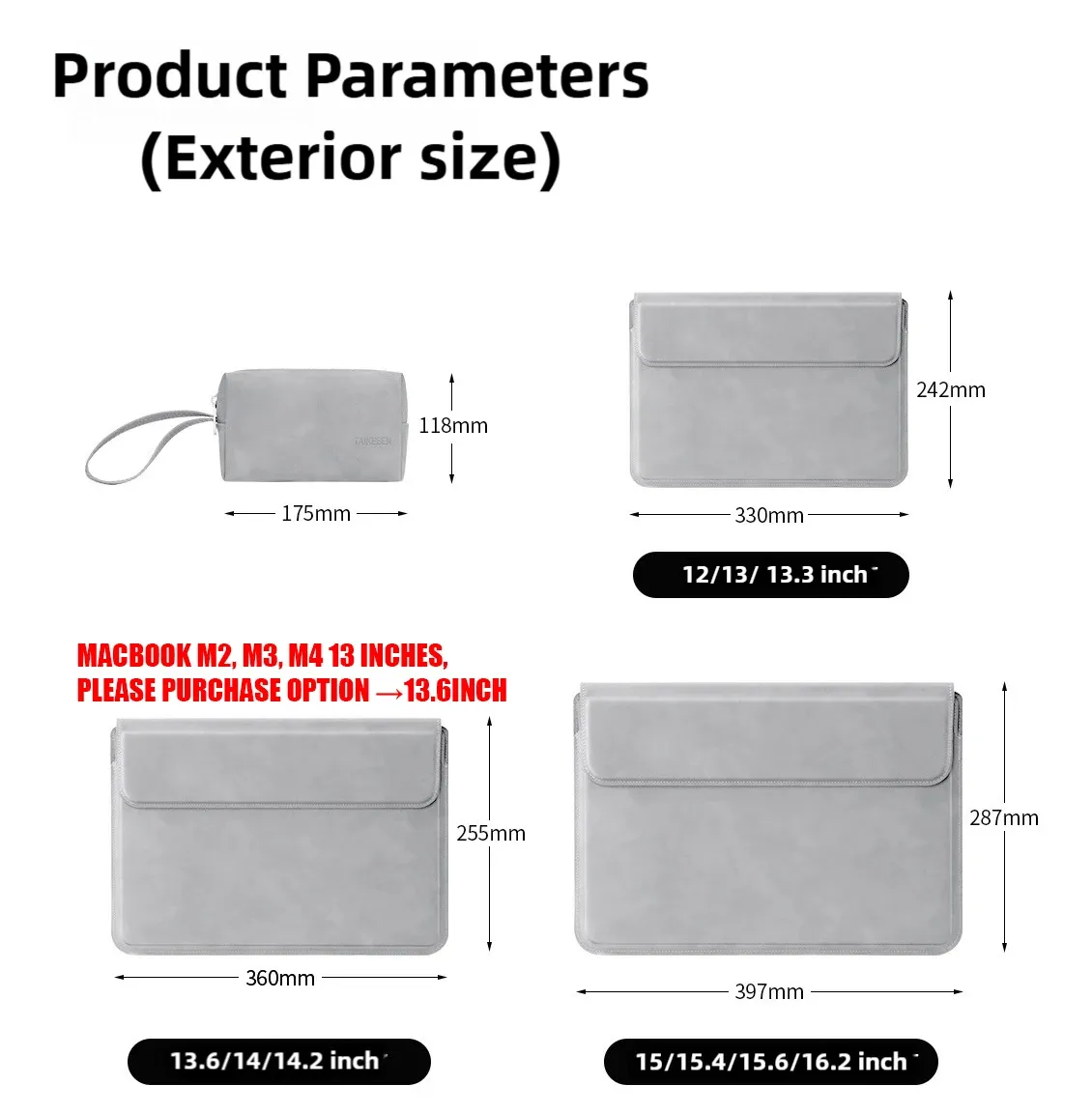 Housse de protection pour ordinateur portable 13, 14, 15 et 15,6 pouces compatible Huawei, HP, Dell et MacBook Air/Pro 13 et 13,6 pouces (M4), pochette pour homme et femme 6