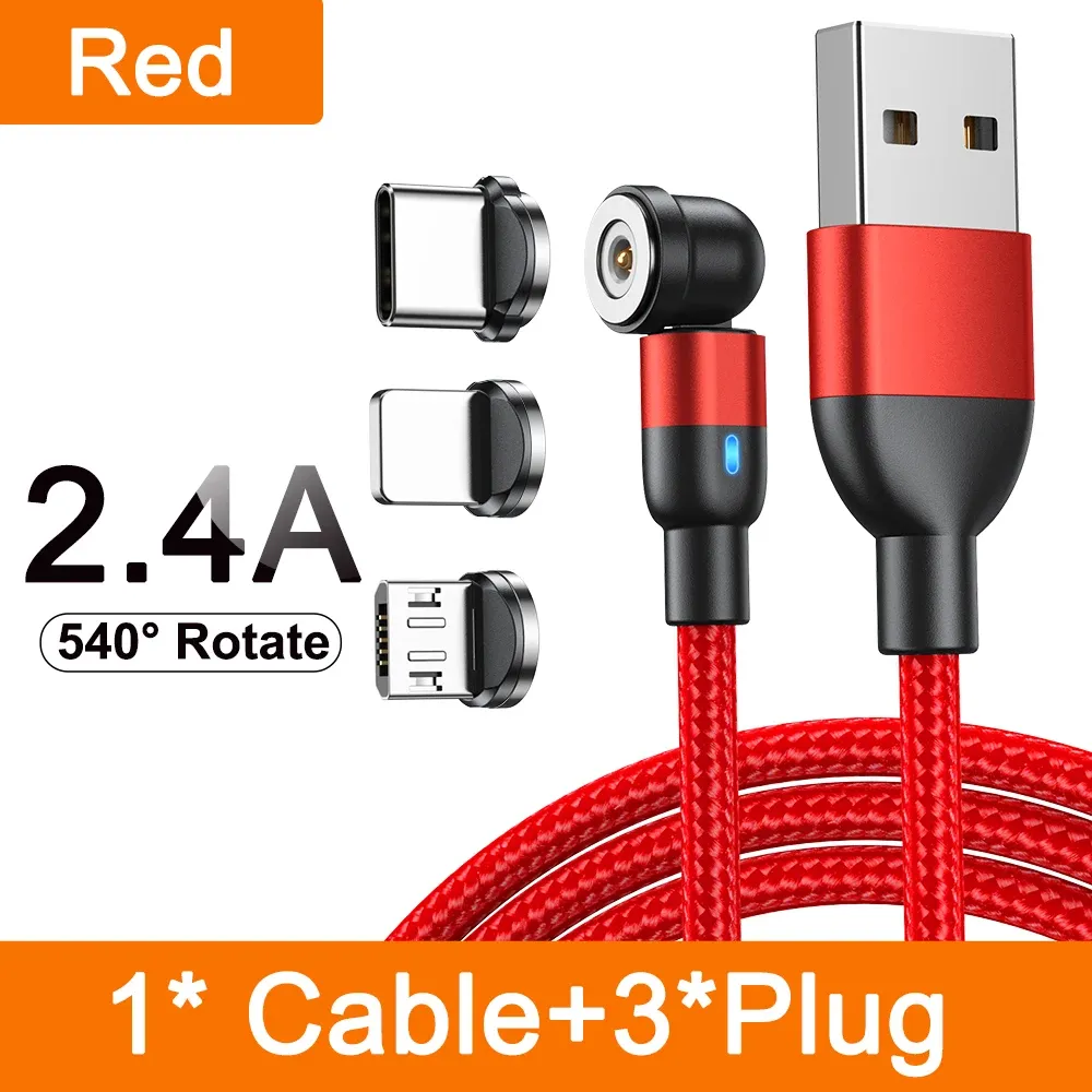 AUFU Câble de charge magnétique 3 en 1 rotatif à 540°, USB-C, Micro USB et Lightning, compatible iPhone, Xiaomi, Samsung et Huawei 13