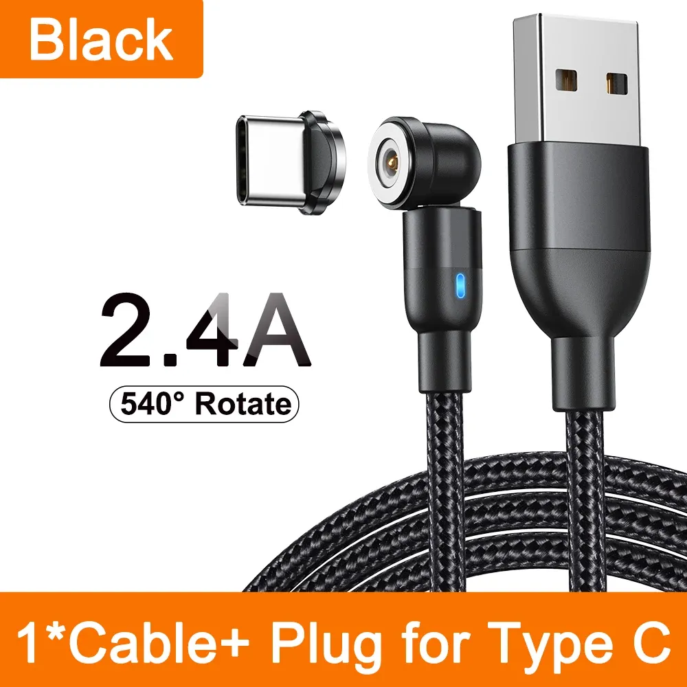 AUFU Câble de charge magnétique 3 en 1 rotatif à 540°, USB-C, Micro USB et Lightning, compatible iPhone, Xiaomi, Samsung et Huawei 12