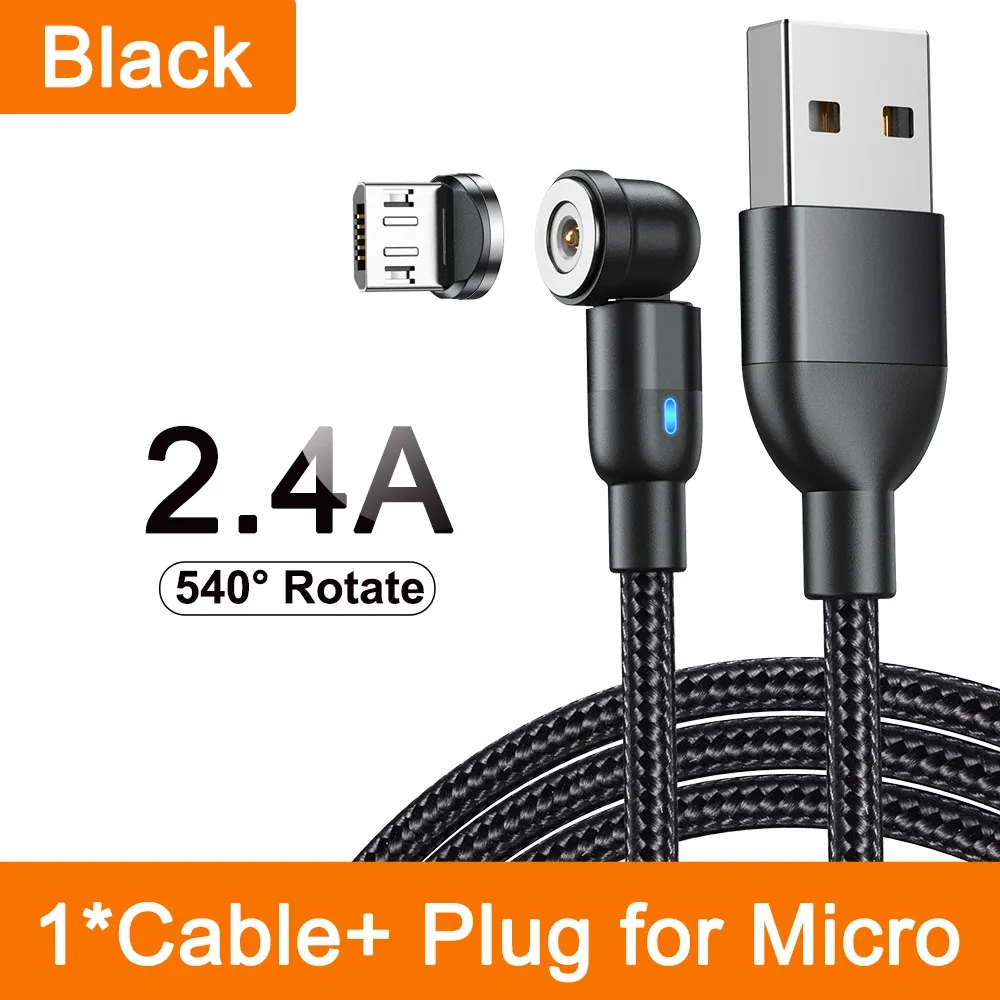 AUFU Câble de charge magnétique 3 en 1 rotatif à 540°, USB-C, Micro USB et Lightning, compatible iPhone, Xiaomi, Samsung et Huawei 9