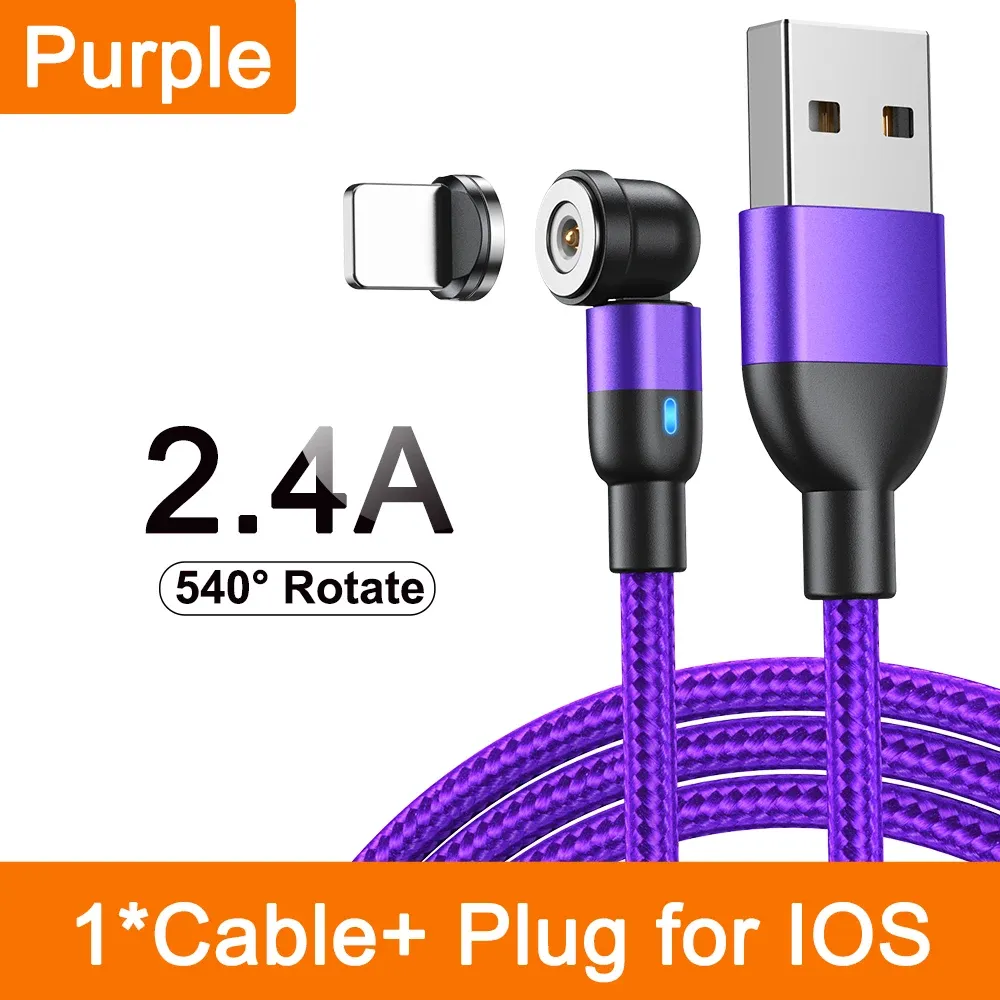 AUFU Câble de charge magnétique 3 en 1 rotatif à 540°, USB-C, Micro USB et Lightning, compatible iPhone, Xiaomi, Samsung et Huawei 20