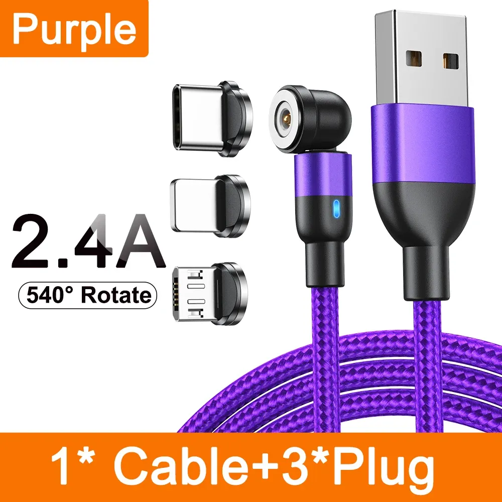 AUFU Câble de charge magnétique 3 en 1 rotatif à 540°, USB-C, Micro USB et Lightning, compatible iPhone, Xiaomi, Samsung et Huawei 14