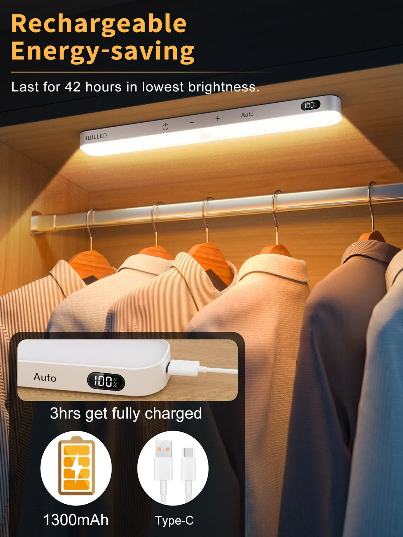 Wait, the title is already in French. Translating it to clean, professional French means condensing the spammy keyword stuffing into a natural product name.

Veilleuse LED sans fil à détecteur de mouvement pour armoire, rechargeable, 60 LEDs, lumière chaude, avec écran de batterie et commande tactile 4