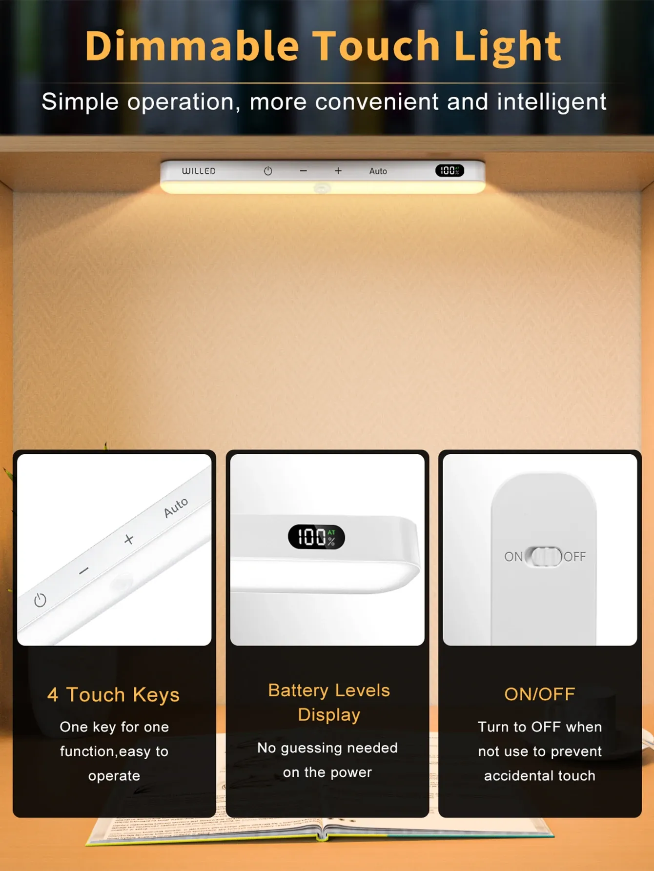 Wait, the title is already in French. Translating it to clean, professional French means condensing the spammy keyword stuffing into a natural product name.

Veilleuse LED sans fil à détecteur de mouvement pour armoire, rechargeable, 60 LEDs, lumière chaude, avec écran de batterie et commande tactile 6