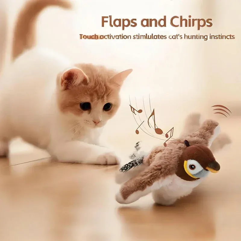 Jouet interactif pour chat en peluche, oiseau battant avec herbe à chat, rechargeable, activation tactile
