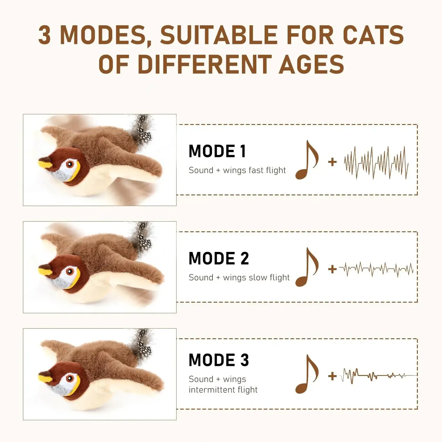 Jouet interactif pour chat en peluche, oiseau battant avec herbe à chat, rechargeable, activation tactile 4
