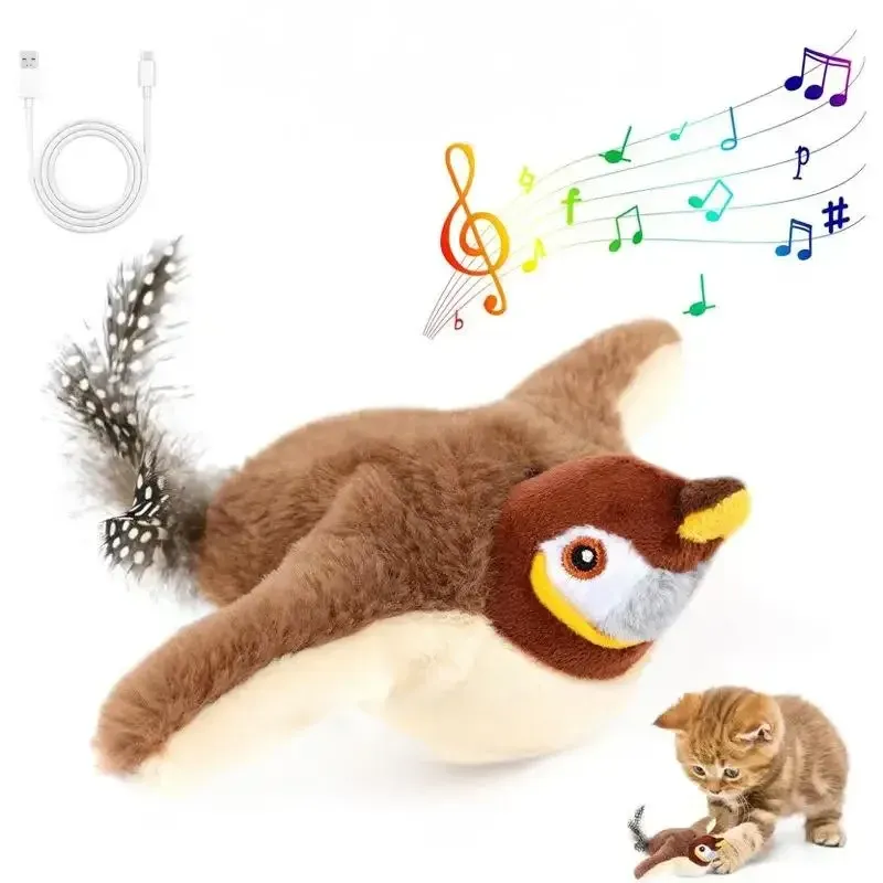 Jouet interactif pour chat en peluche, oiseau battant avec herbe à chat, rechargeable, activation tactile 6