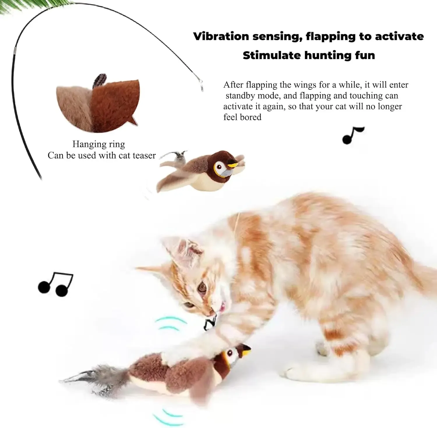 Moineau dansant pour chat en situation de jeu