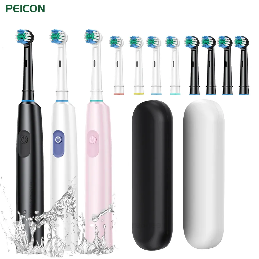 Brosse à dents électrique rotative, nettoyage en profondeur et blanchiment des dents pour adultes, avec 4 à 8 têtes de rechange - Image 1