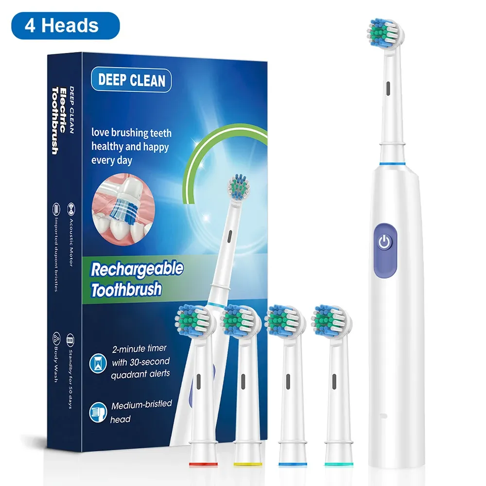 Brosse à dents électrique rotative, nettoyage en profondeur et blanchiment des dents pour adultes, avec 4 à 8 têtes de rechange 8