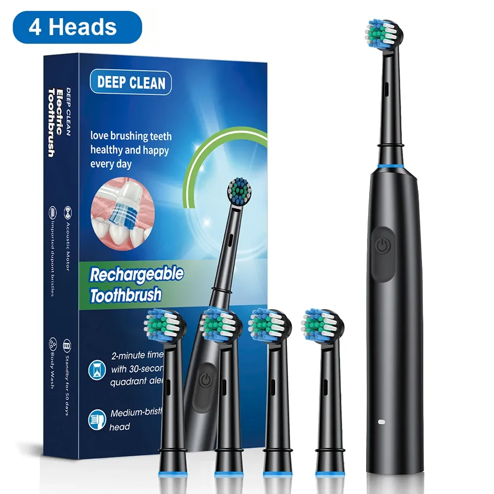 Brosse à dents électrique rotative, nettoyage en profondeur et blanchiment des dents pour adultes, avec 4 à 8 têtes de rechange 11