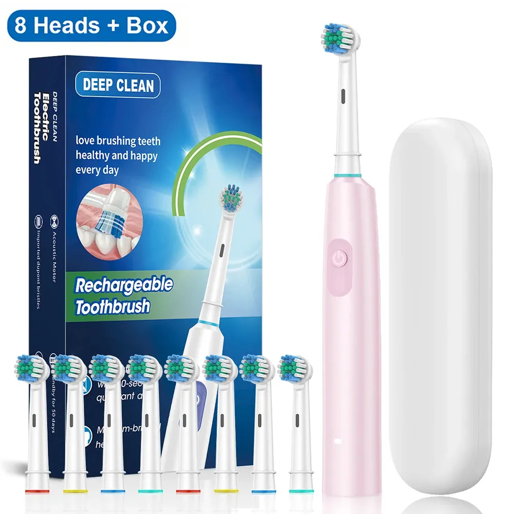 Brosse à dents électrique rotative, nettoyage en profondeur et blanchiment des dents pour adultes, avec 4 à 8 têtes de rechange 12