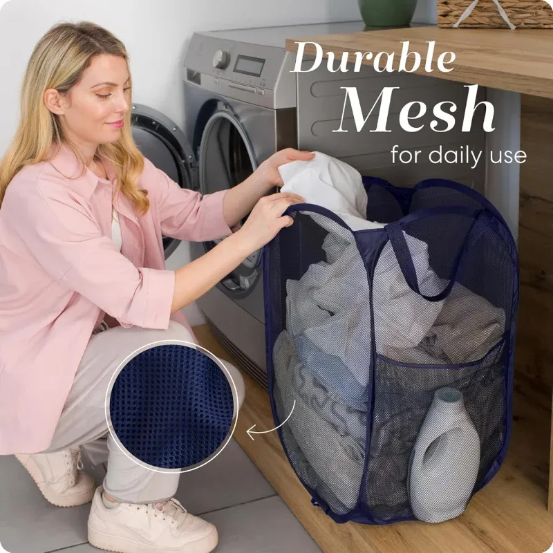 Panier à linge pop-up en maille, portable et pliable, avec poignée renforcée 4