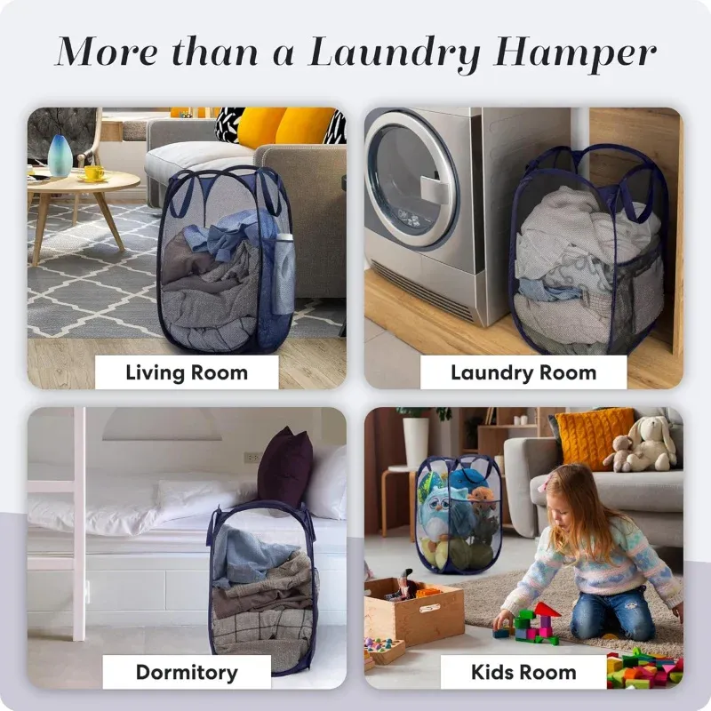 Panier à linge pop-up en maille, portable et pliable, avec poignée renforcée 6