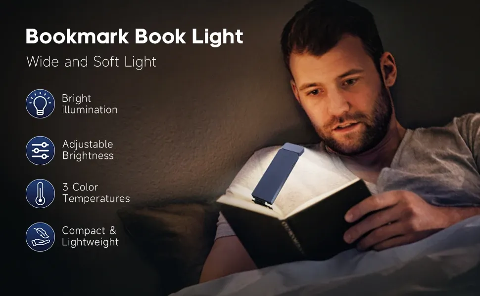 Lampe de lecture à pince LED portable fixée sur un livre