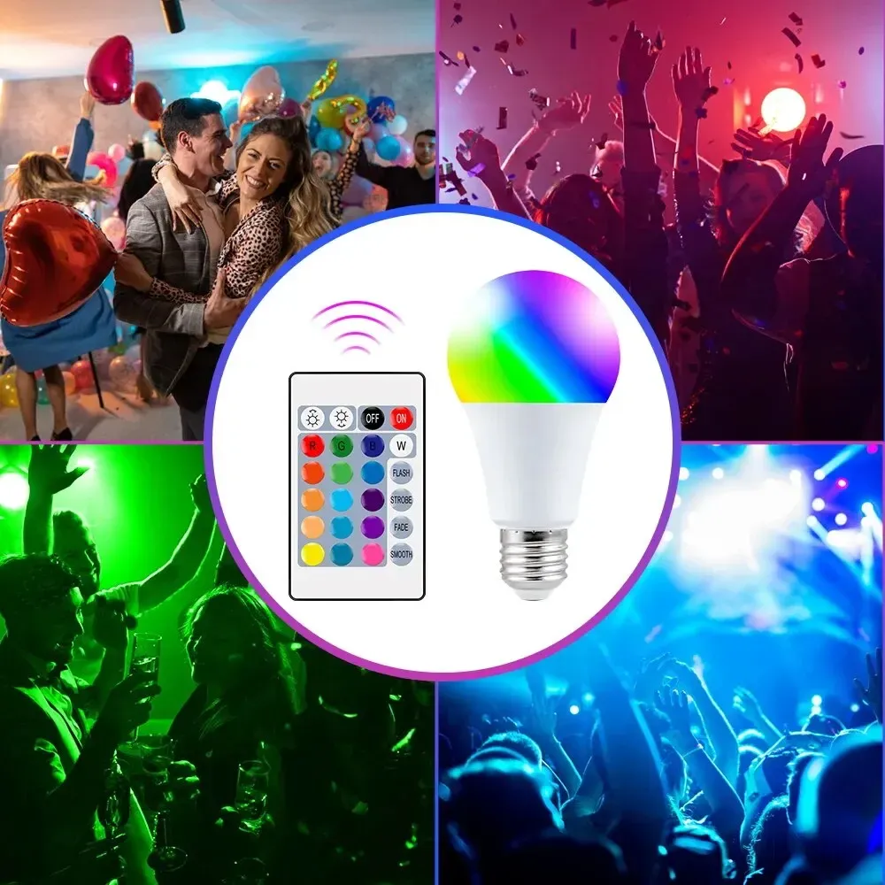 Ampoule LED RGB multicolore E27 220 V avec télécommande, 16 couleurs et intensité variable 5