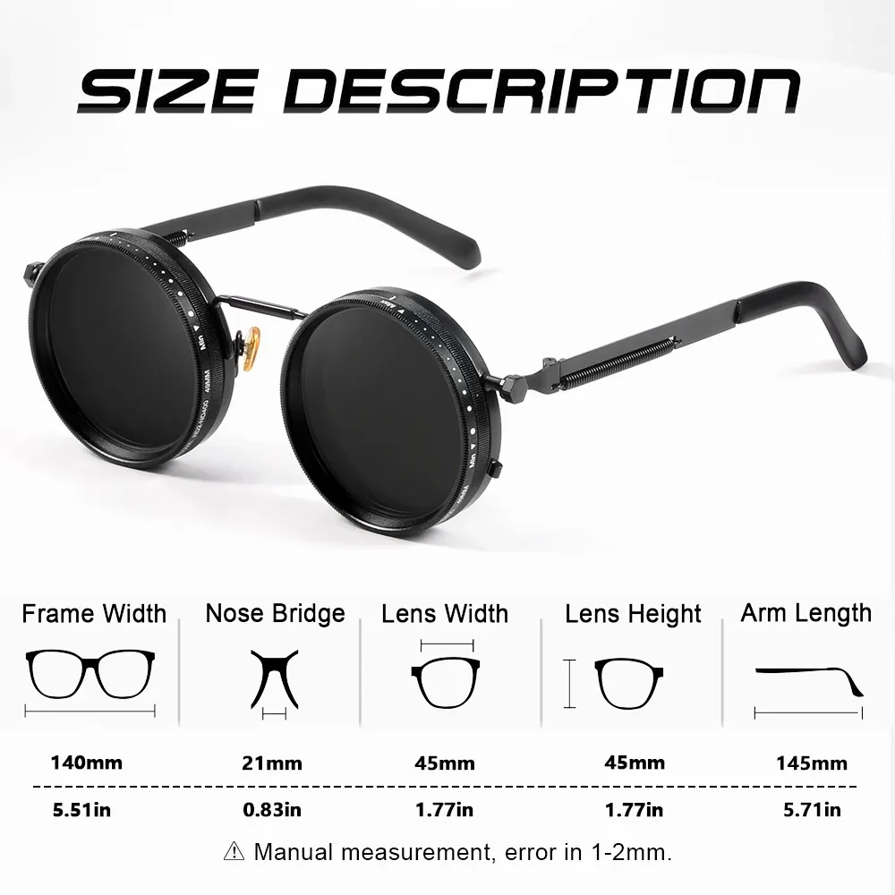 CRIXALIS Lunettes de soleil rondes polarisées ND9 à gradation réglable, style rétro punk, mixte, protection UV400 2