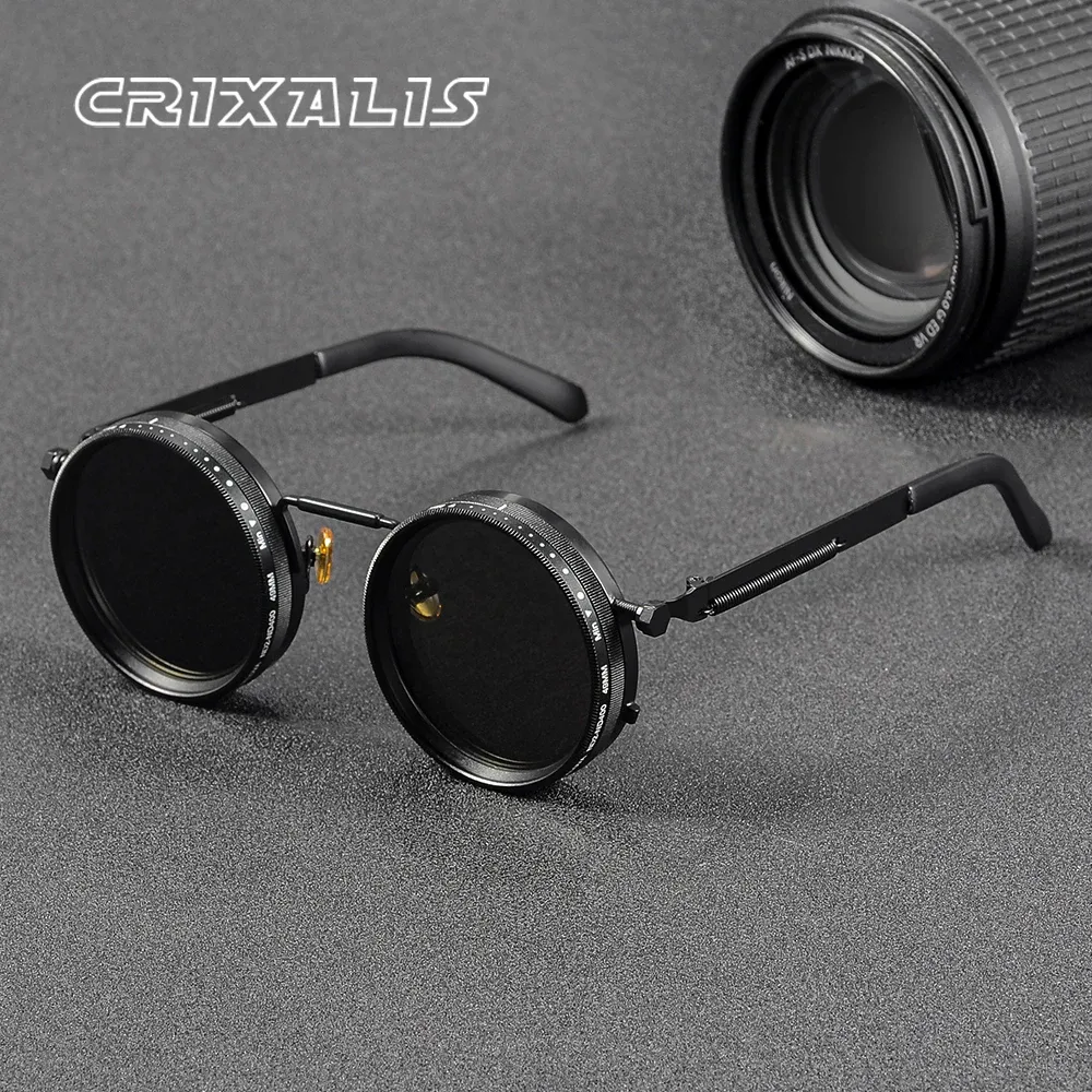 CRIXALIS Lunettes de soleil rondes polarisées ND9 à gradation réglable, style rétro punk, mixte, protection UV400 1