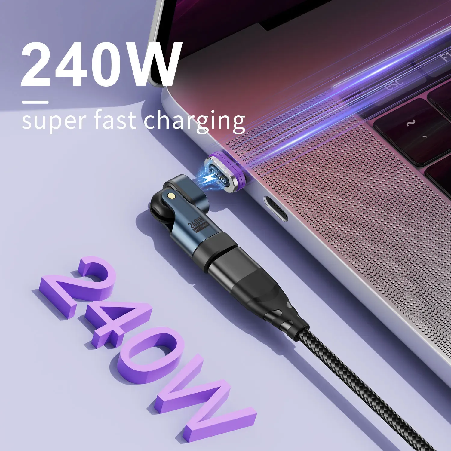 Adaptateur magnétique USB-C rotatif en alliage d'aluminium