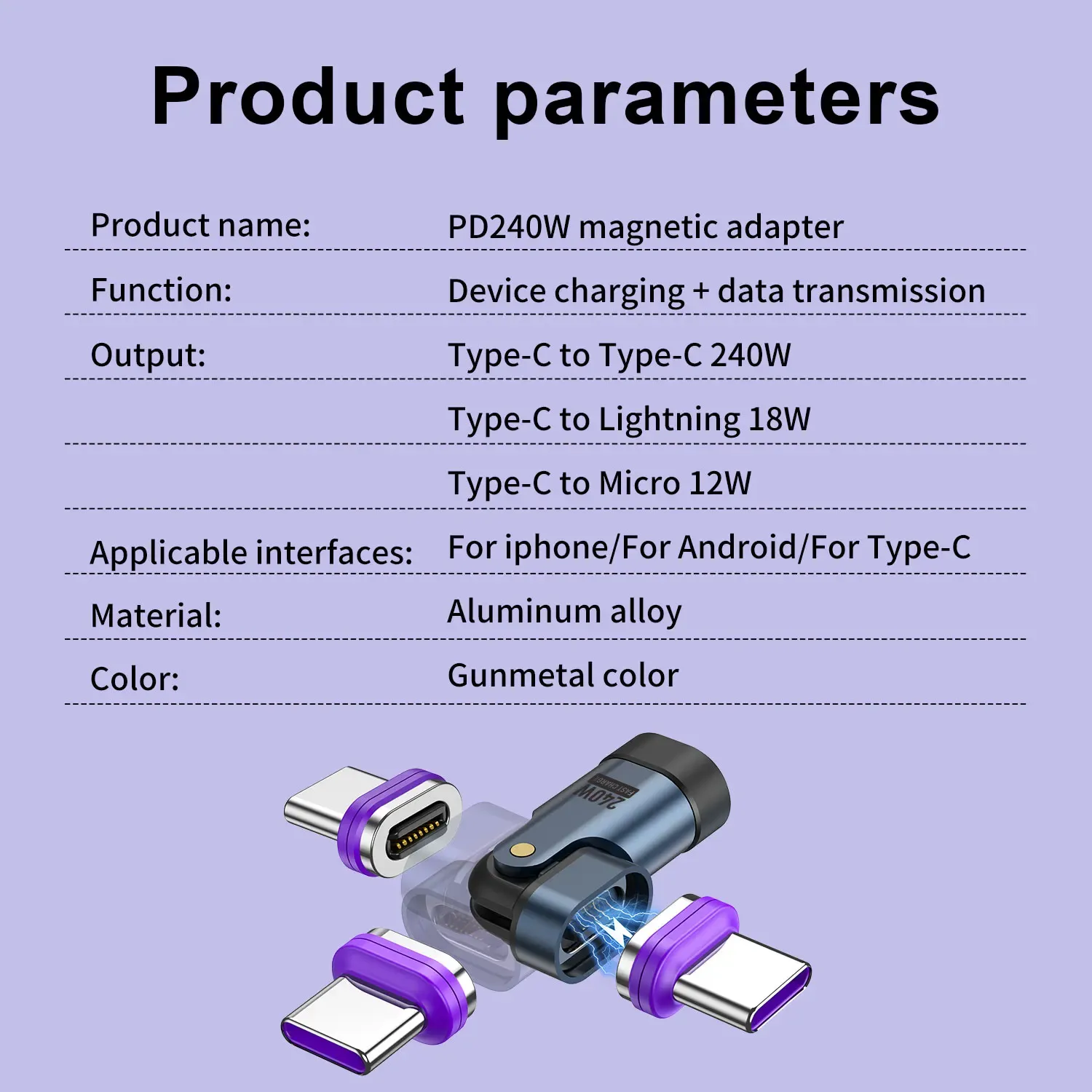 Adaptateur USB-C magnétique rotatif, finition premium