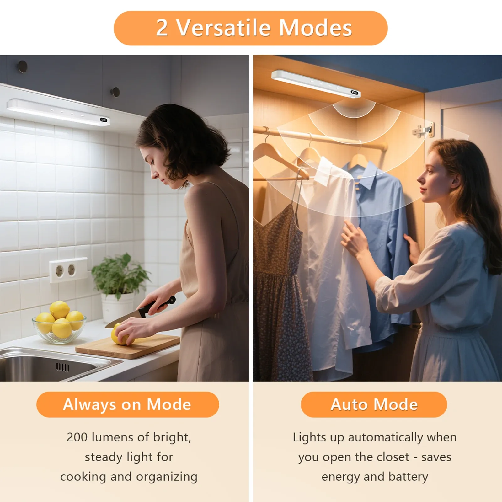 WILLED – Lumière d'armoire avec capteur de mouvement, rechargeable, 3 couleurs, barre lumineuse magnétique à intensité variable, veilleuse pour armoire, placard et bureau 2