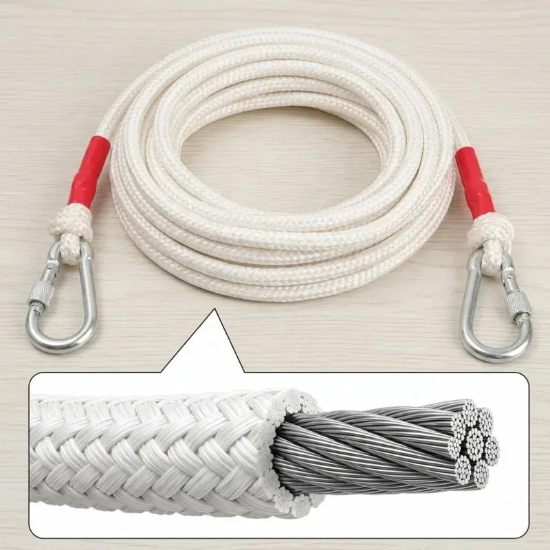 Corde à linge en fil métallique 5/10 m, robuste, coupe-vent, sans perçage, pour séchage du linge et fixation de tentes de voyage en extérieur 6