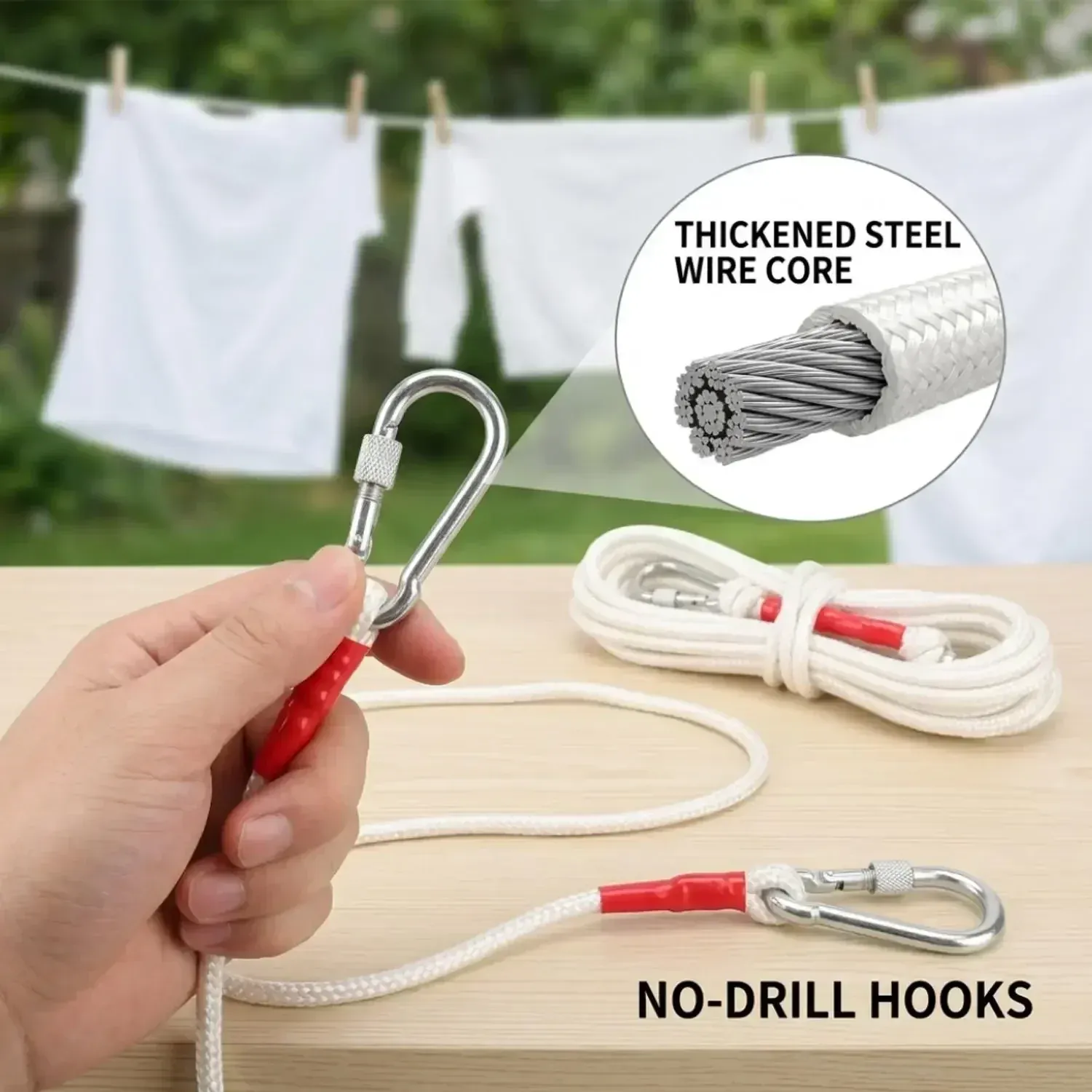 Corde à linge en situation d'usage extérieur