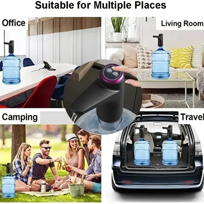 Distributeur d'eau portable 5 gallons avec pompe électrique automatique et chargement USB, idéal pour la maison, le bureau et l'extérieur 6