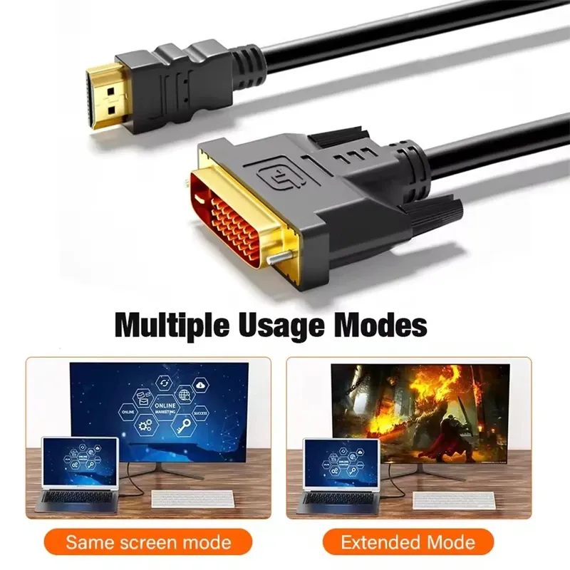 Câble adaptateur HDMI vers DVI 1080p, bidirectionnel, compatible PC, TV, box, PS4, lecteur DVD et vidéoprojecteur 6