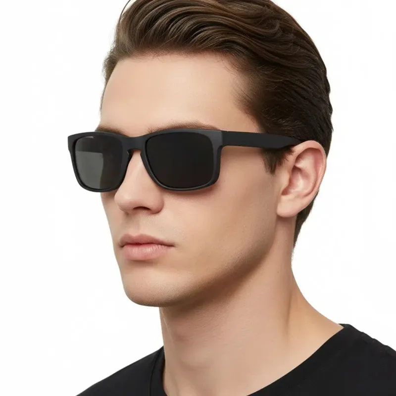 Lunettes de soleil carrées polarisées unisexes, style vintage, monture noire en plastique, protection UV400, idéales pour les sports de plein air 2