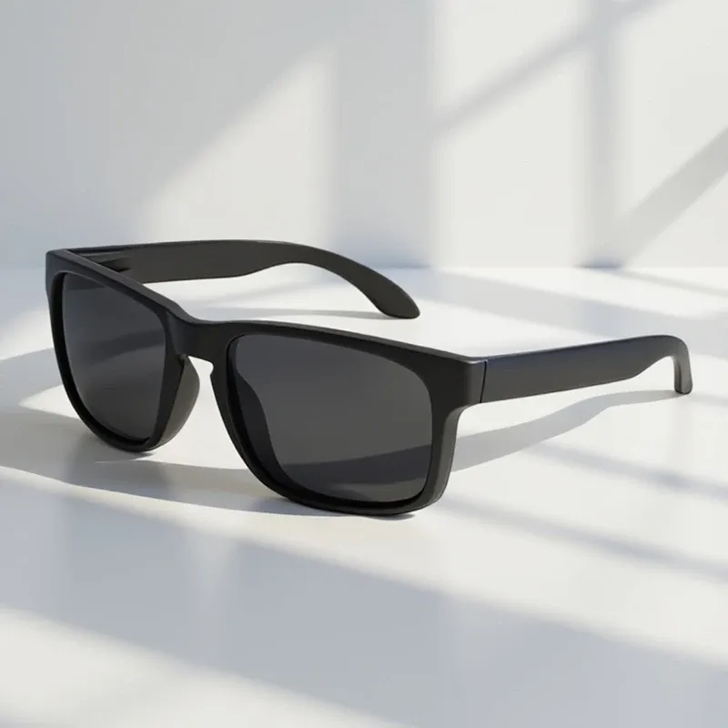 Lunettes de soleil carrées polarisées unisexes, style vintage, monture noire en plastique, protection UV400, idéales pour les sports de plein air - Image 1