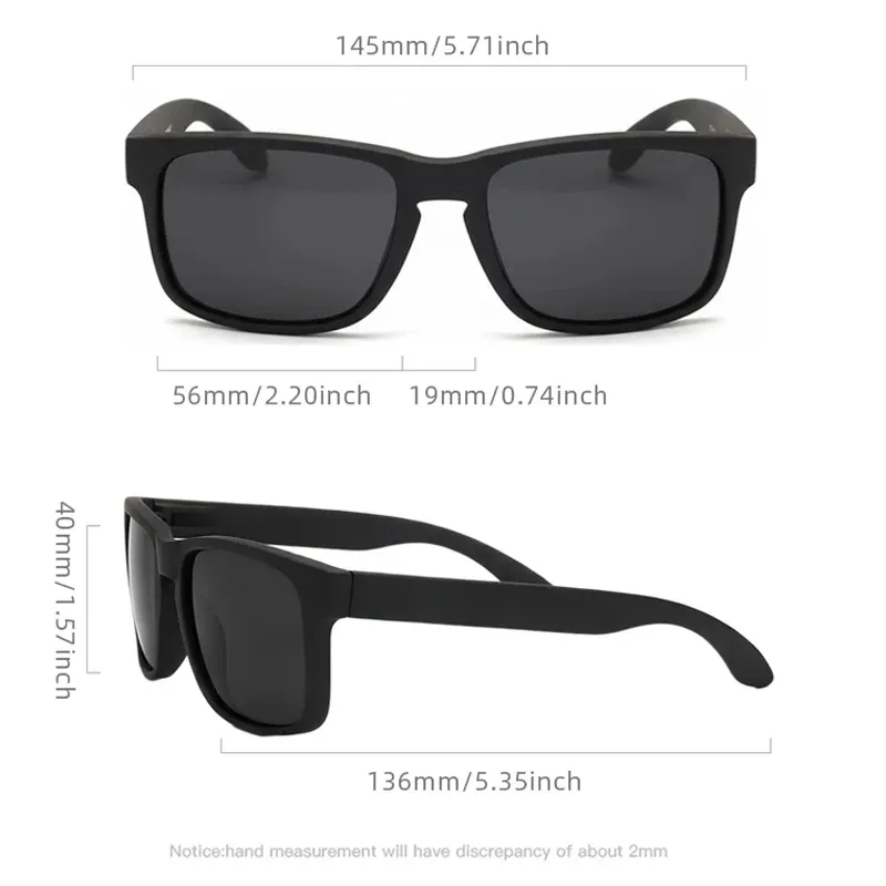 Lunettes de soleil carrées polarisées unisexes, style vintage, monture noire en plastique, protection UV400, idéales pour les sports de plein air 5