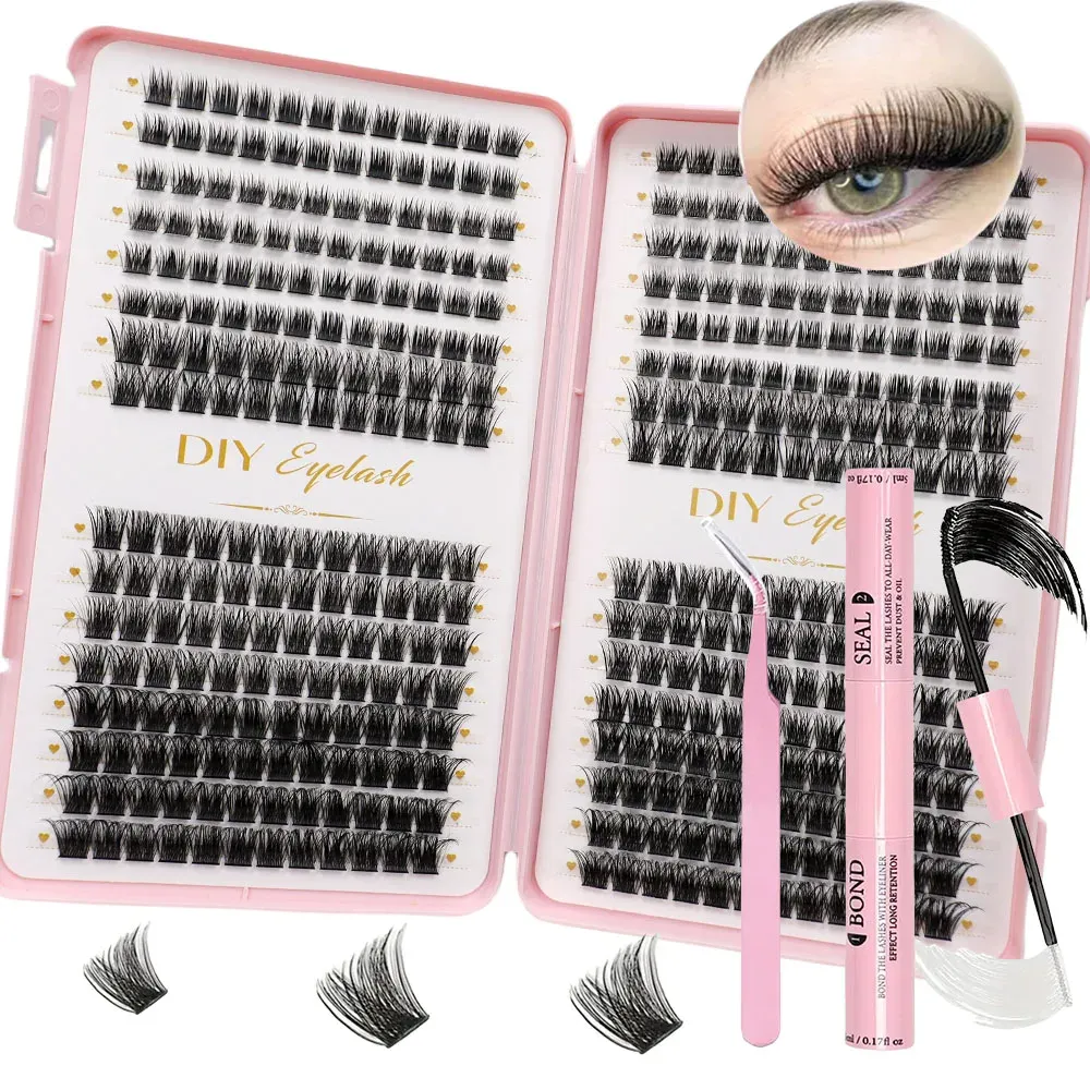 Kit d'extension de cils DIY complet avec adhésif, scellant et accessoires