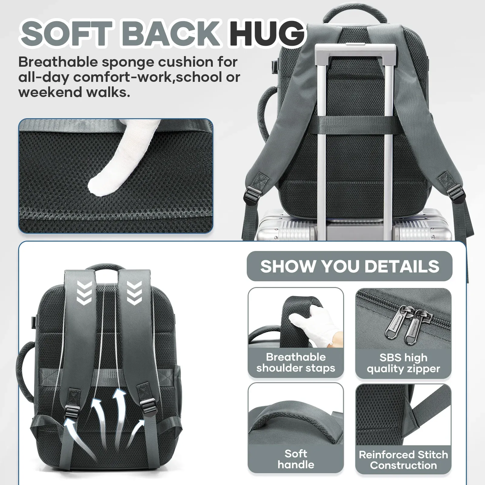 Sac cabine Ryanair 40x30x20 cm, sac à dos de voyage format sous-siège, sac cabine avion, sac à dos d'extérieur pour ordinateur portable 4