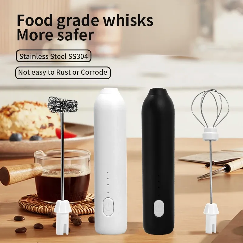 Mousseur à lait électrique chauffant et batteur à œufs sans fil rechargeable USB-C, 3 vitesses, portable 6