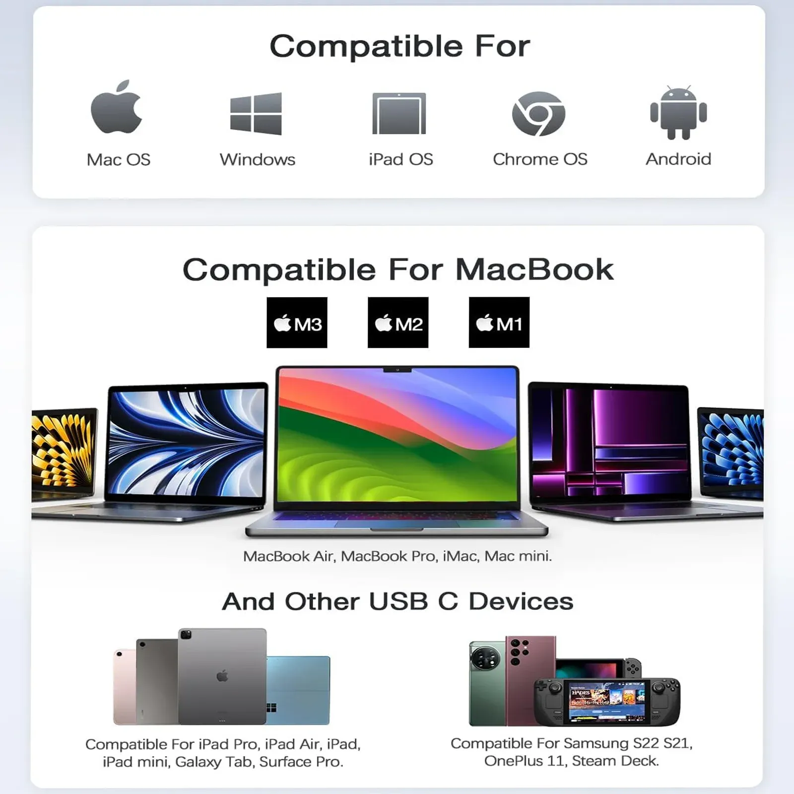 Hub USB-C 8 en 1 avec sortie HDMI 4K, lecteur de cartes SD/TF, port RJ45 100 Mbps et charge rapide PD pour MacBook et ordinateur portable 5