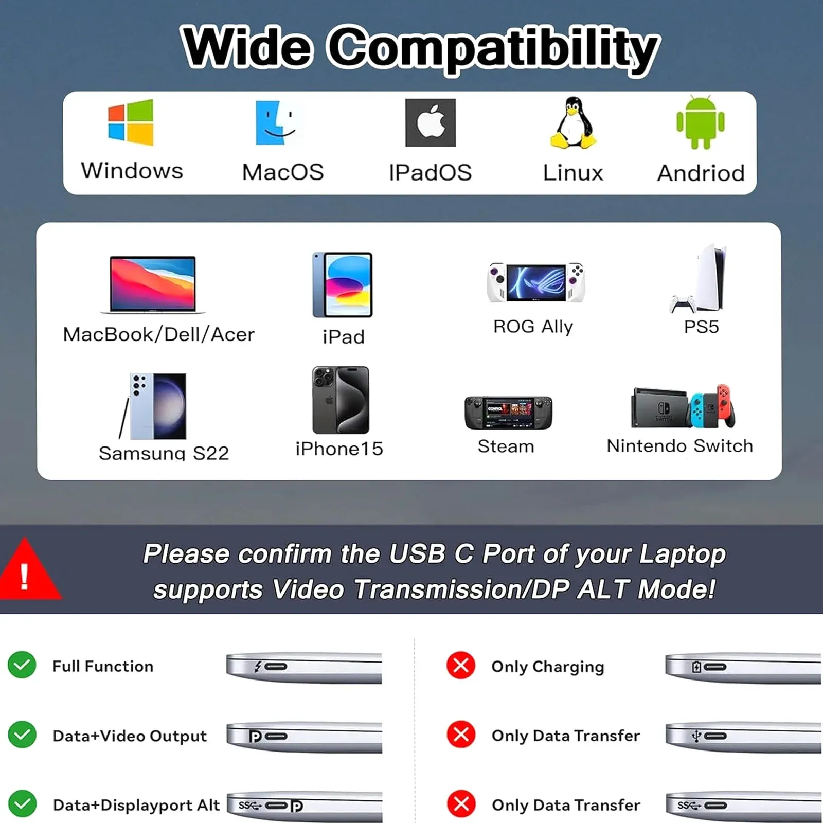 Hub USB-C 8 en 1 avec sortie HDMI 4K, lecteur de cartes SD/TF, port RJ45 100 Mbps et charge rapide PD pour MacBook et ordinateur portable 6
