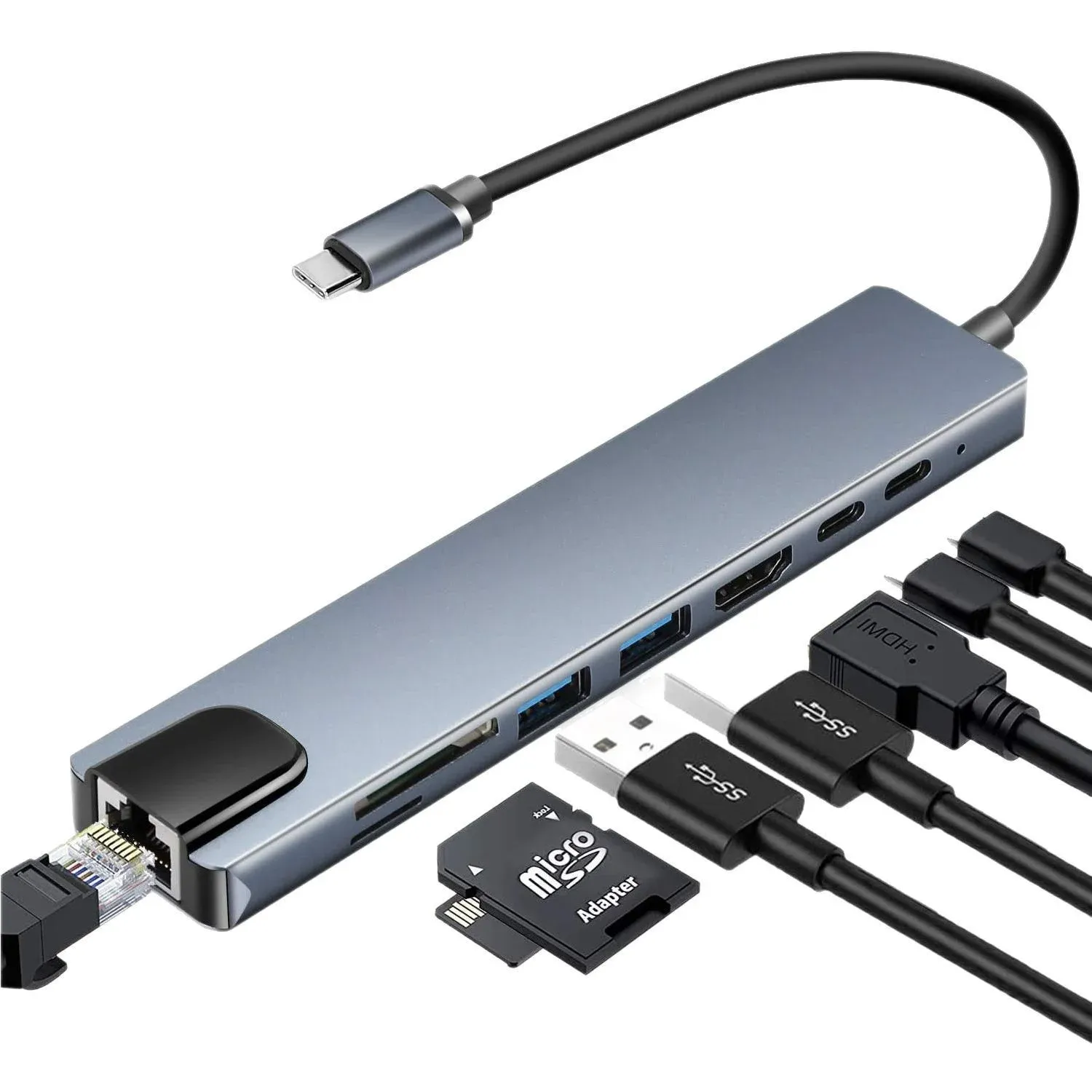 Hub USB-C 8 en 1 vue d'ensemble